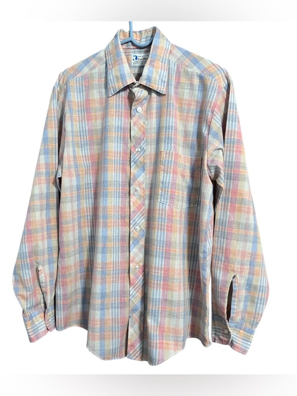 Dan River Classic Pastel Plaid Long-Sleeve Shirt Crayon Madras Plaid Size Large